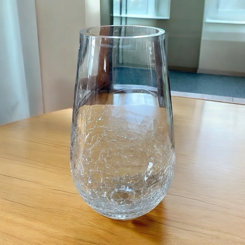 Large crackle glass vase, very good condition, some tiny chips on the inside rim